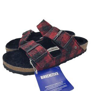 Birkenstock Arizona Rivet Womens 6 Red Shearling Wool Plaid Sandals Casual Walk